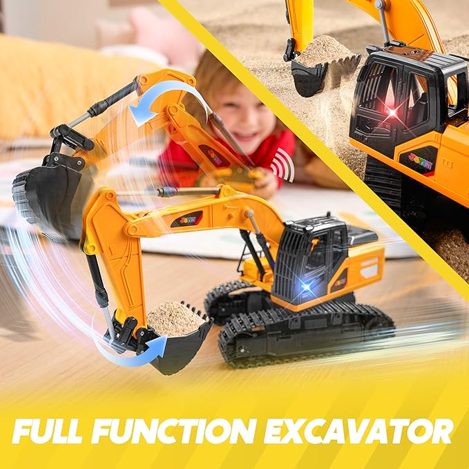 JOYIN Remote Control Excavator Toys for Boys, 2.4Ghz RC Play Excavator with Light, Construction Toys for Boys Birthday Gift 3-5 4-7 8-12 Year Old Kids, Easter Basket Stuffers
