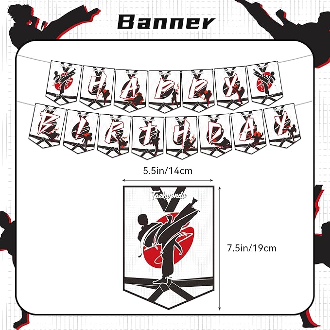 Taekwondo Birthday Party Decorations Karate Party Supplies Includes Karate Taekwondo Birthday Banner Cake Topper Cupcake Toppers Balloons for Men Women Girls Boys Party