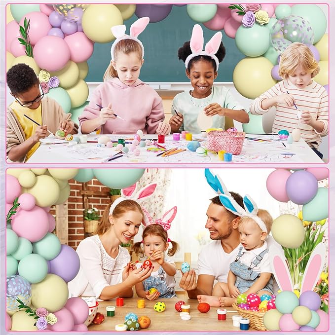 Amandir 153pcs Pastel Balloons Garland Arch Kit, Different Sizes 18 12 10 5inch Pastel Pink Yellow Green Purple Confetti Easter Balloons for Bunny Hunt Spring Baby Shower Birthday Party Decorations