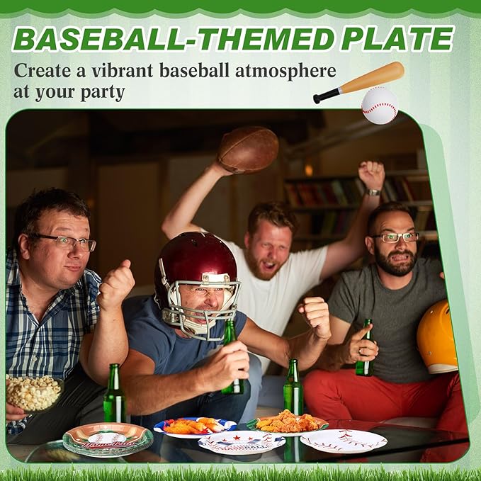 60 Pcs Baseball Paper Plates Party Supplies 9 Inch Baseball Themed Birthday Party Decorations Disposable Plates for Kids Boys Adults Game Day Birthday Favors