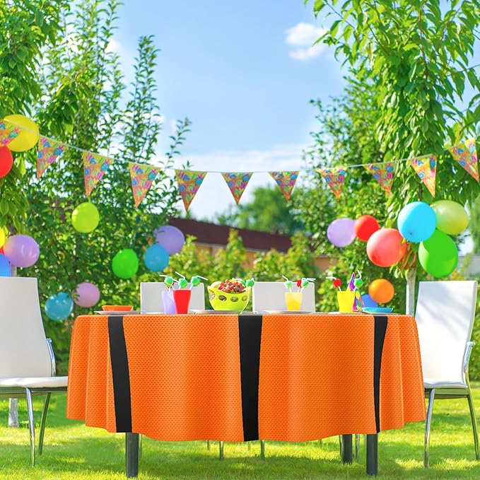 2 Pack Round Basketball Tablecloth 84 Inch Plastic Basketball Party Decorations Disposable Table Cloth Washable Disposable Circle Table Cover for Birthday Party Supplies Decoration