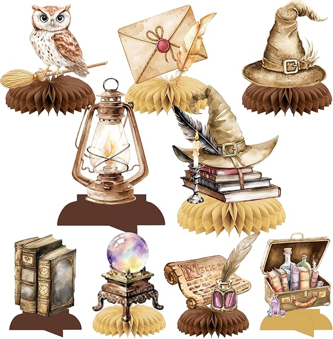 Magical Wizard Birthday Decorations - 9Pcs Magical Wizard Honeycomb Centerpieces for Tables Magic School Table Decorations for Magic Baby Shower Party Supplies
