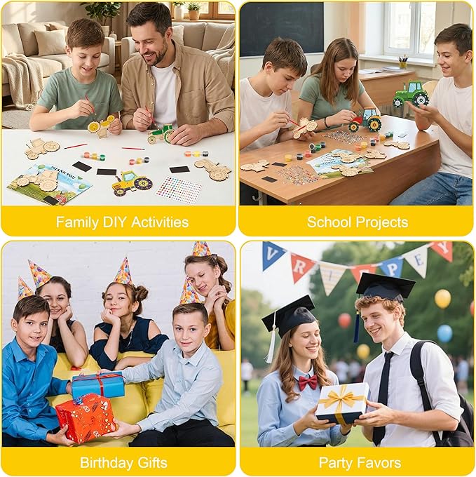 Bafeil 24 Sets Tractor Party Favors, DIY Wooden Painting Crafts Kit with Magnets, Tractor Birthday Party Supplies, Farm Theme Party Decorations Goodie Bags Gifts Stuffers Prizes