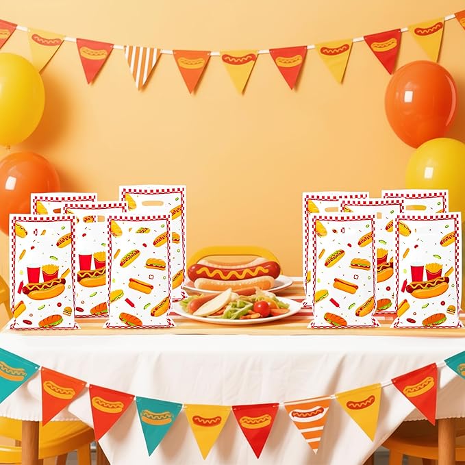 Hot Dog Party Favor Bag 50Pcs Hotdog Snacks Goody Candy Treat Gift Bag Delicious Food Themed Party Decoration for Kids Birthday Party BBQ Sausage Food Hotdog Celebrations Picnic Supplies