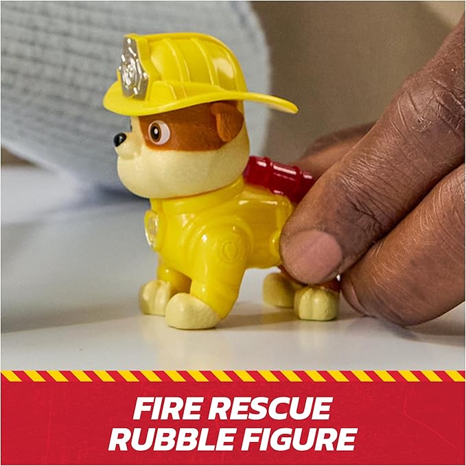 Paw Patrol Fire Rescue: Rubble Rescue Fire Dump Truck with Action Figure, Projectiles, and Toy Truck, Kids Toys for Boys & Girls Ages 3 and Up