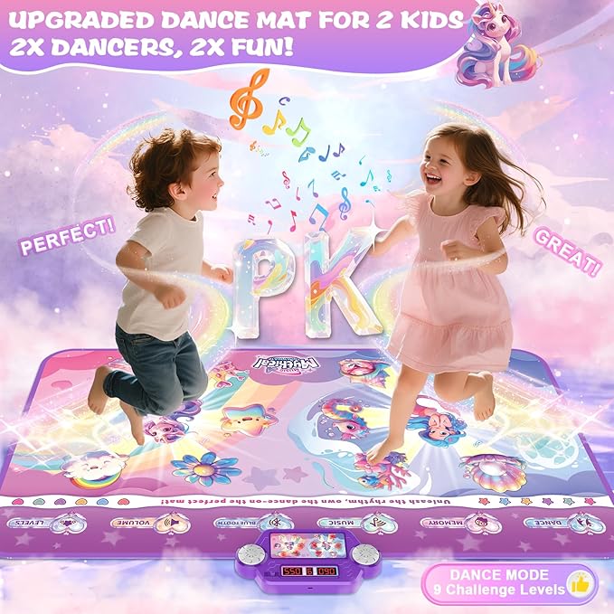 Extra Large Dance Mat for Kids, Rechargeable Bluetooth Dance Mats Toy with Light-up 12 for Girls, Kids Dance Pad Challenge Games Christmas Birthday Gifts Ideas for Kid Ages 3-12