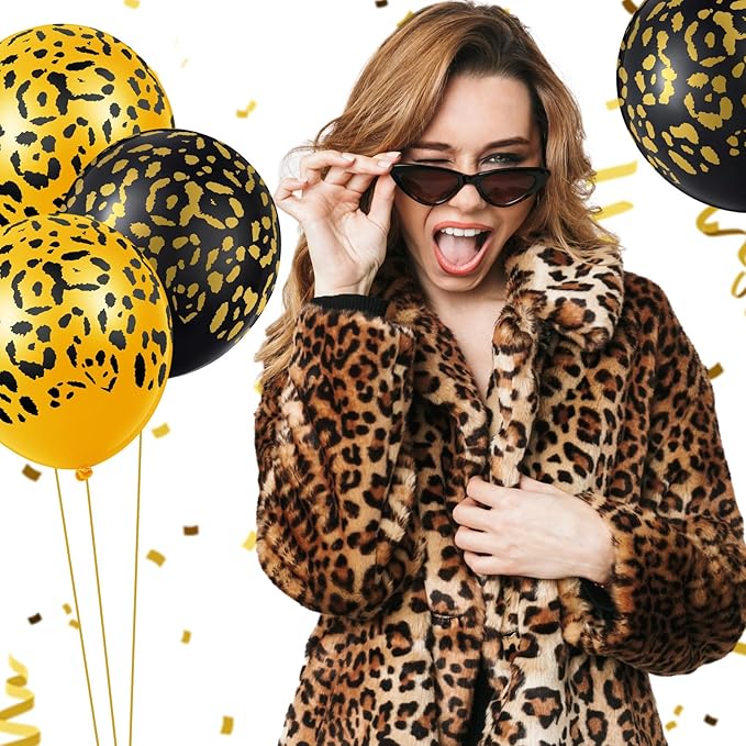 Gejoy 36 Pcs Cheetah Balloons Leopard Print Balloons 12 Inch Spots Latex Leopard Jungle Animal Decorations for Cheetah Zoo Theme Birthday Party Supplies (Gold,Black)