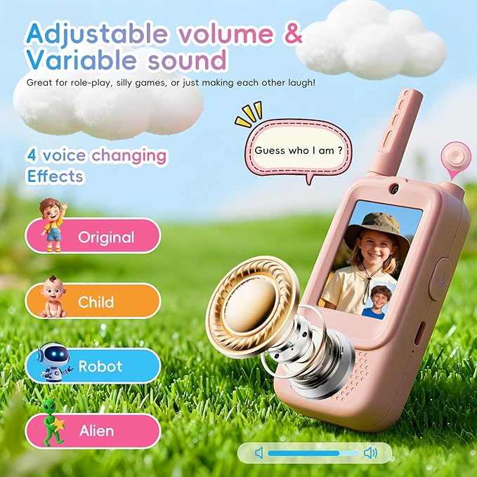 2-Pack Kids Walkie Talkies with Video Calling, No Wi-Fi Needed for 2-Way Video Chat, Rechargeable Handheld Video Intercom for Indoor Outdoor Play, Camping, Gift for Boys Girls Ages 3-12 (Blue/Pink)