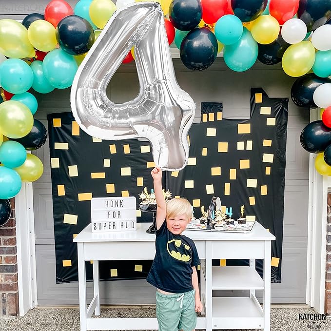 KatchOn, Big Silver Number 4 Balloons - 40 Inch | Silver 4 Balloon Number, 4 Year Old Birthday Decorations | Silver Number Balloons | 4 Number Balloons