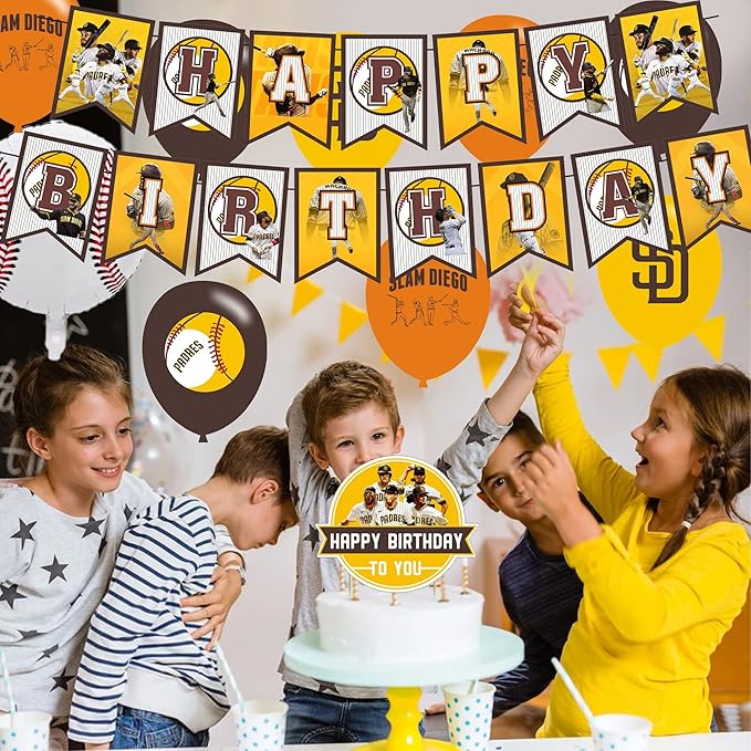 Baseball Team San-Diego Party Decorations,Birthday Party Supplies For Baseball Team San-Diego Party Supplies Includes Banner - Cake Topper - 12 Cupcake Toppers - 18 Balloons