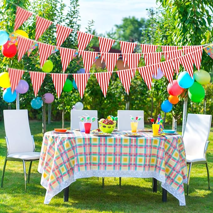 5 Packs Carnival Circus Party Decorations Supplies, Circus Carnival Bunting Banner, Red and White Pennant Banner Triangle Bunting Flag for Birthday Party, 7.4 x 10.8 Inch