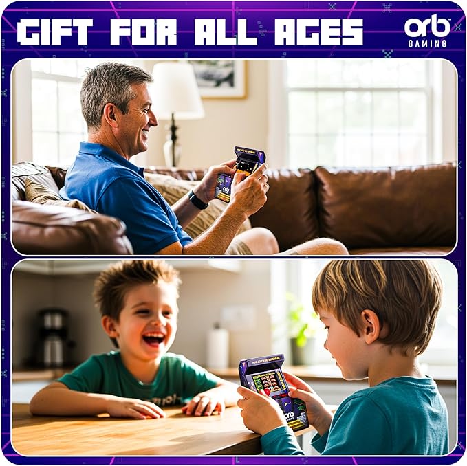 Orb - Mini Arcade Machine, 300 in-Built Games, 8-Bit Retro Arcade Games, 2.5” Full Colour Screen, 8-Way Joystick, 2 Buttons, Volume Control
