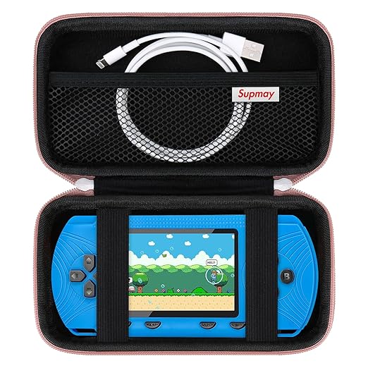 Supmay Carrying Case for GAMPLAE Handheld Game for Kids, 258 Retro Video Games Portable Gaming Player Storage Holder Travel Bag with Mesh Pocket for 3 Game Cards, Earphone,USB Cable, Rose Gold