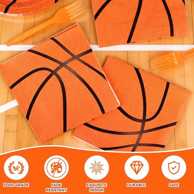 96 Pcs Basketball Party Plates and Napkins Set, Basketball Birthday Party Decorations for Boy Serves 24