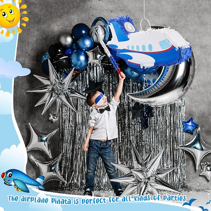 Airplane Piñatas for Birthday Party Plane Piñata with Stick, Blindfold, Confetti for Adults Birthday Baby Shower Party Supplies