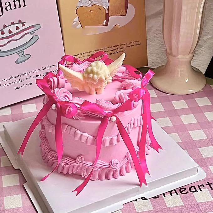 12 PCS Hot Pink Bow Cake Topper Bowknot Ribbons Coquette Bow Cake Decorations Dessert Picks for Pink Bows Birthday Party Bridal Baby Shower Wedding