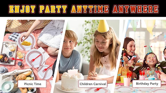120 Pcs Baseball Party Supplies Bundle Paper Plates Napkins Baseballs Party Birthday Decorations Baseball Tableware For Kids Serves 30