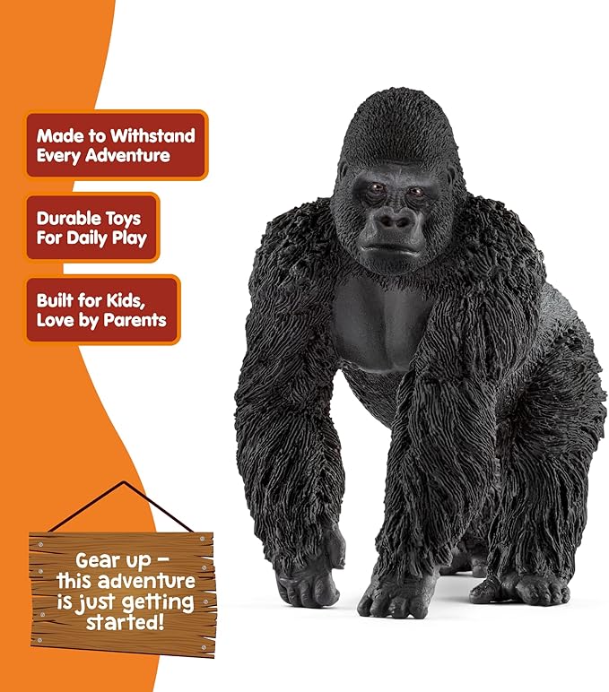 Schleich Wild Life Realistic Male Gorilla Animal Figurine - Authentic Detailed Wild Male Gorilla Toy for Boys and Girls Education Imagination and Play, Highly Durable Gift for Kids Ages 3+