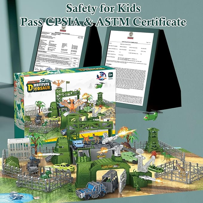 Military Dinosaur Battle Playset, 56 Piece Army Toy Set Soldier Figures, Military Vehicles (Helicopter, Je-ep, Trucks), Cannon, Tents & Battle Mat, Educational STEM Toys for Boys Ages 3-12
