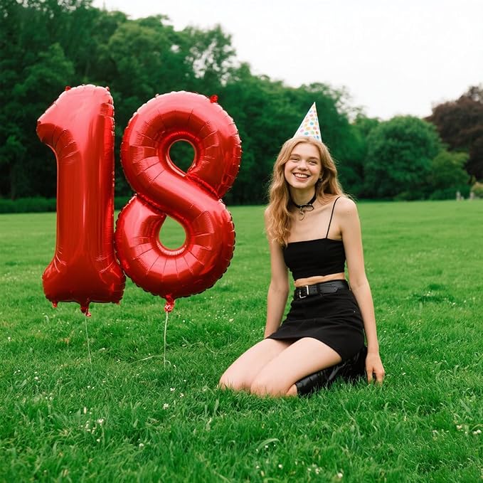 40 Inch Red Number 18 Digital Balloon,Jumbo Mylar Foil Helium Balloon for 18 Balloons for Birthday Party,Wedding Anniversary Party Decorations