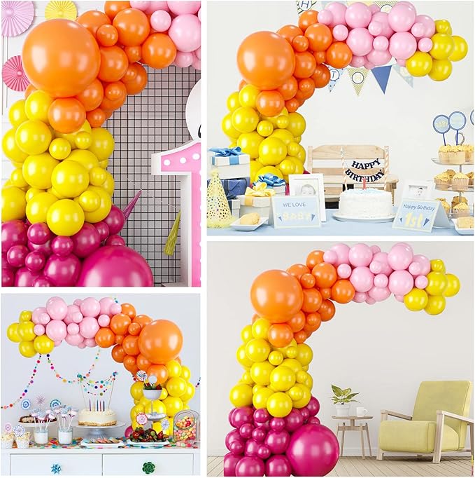 Pink and Orange Balloon Garland Arch Kit, Rose Red Pink Orange and Yellow Latex Balloons for Baby Shower Wedding Birthday Graduation Anniversary Bachelorette Party Background Decoration