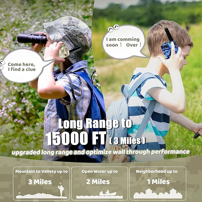 Vvinca Walkie Talkies for Kids Rechargeable 4 Pack, 3 Mile Walkie Talkie Long Range, Christmas Birthday Gift for Age 3-12 Boy Girl with Flashlight 22CH 2 Way Radio for Adventure Camping Outdoor Hiking
