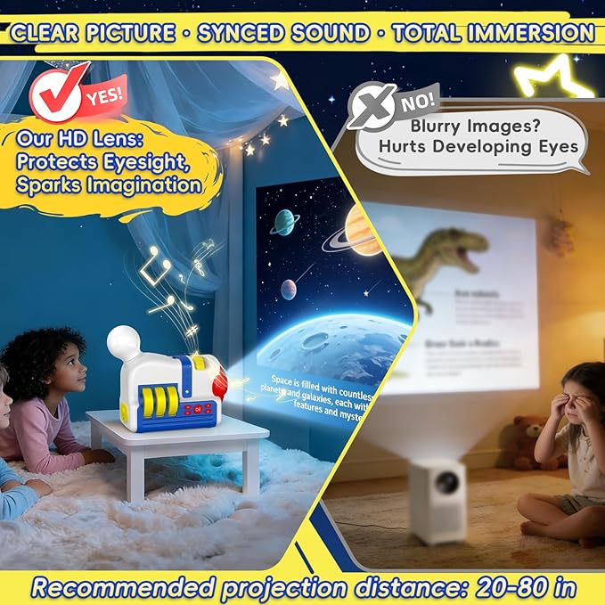 Story Projector for Kids, Educational Story Dream Machine with 32 Stories & 4 Science Cartridges, Audio Books for Toddlers, Night Light & White Noise, Bedtime Story Player