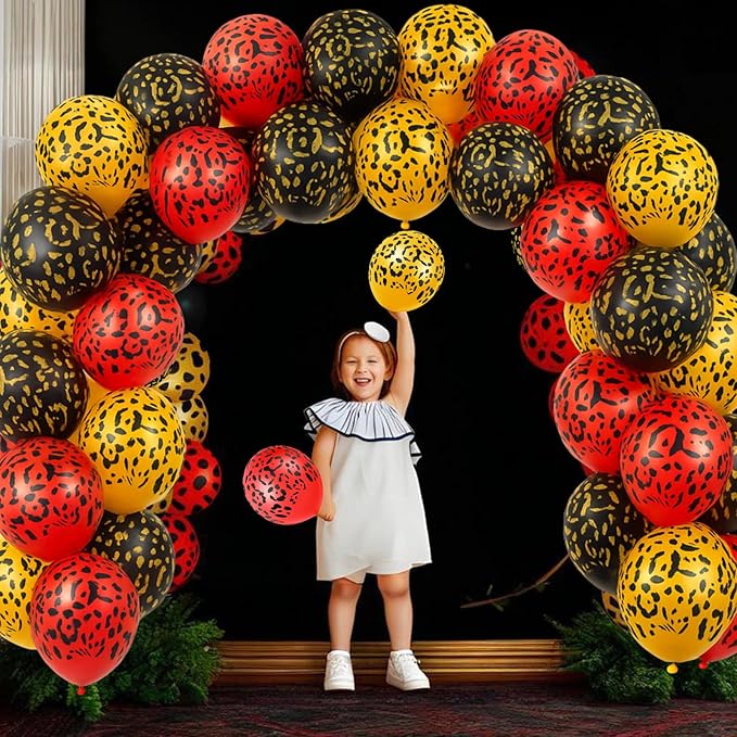 Gejoy 36 Pcs Cheetah Balloons Gold Black Red Leopard Print Balloons 12 Inch Spots Latex Leopard Jungle Animal Decorations for Cheetah Zoo Theme Birthday Party Supplies