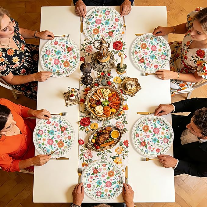50Pcs Spring Retro Floral Party Paper Plates 10 Inch Heavy Duty Disposable Spring Flower Party Decorations Vintage Rustic Floral Plate for Boho Picnic Wedding Holiday Summer Birthday Party Supplies