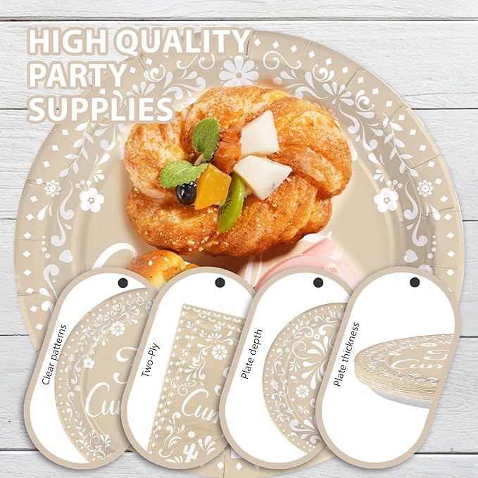 96Pcs Feliz Cumpleaños Party Supplies Floral Mexican Fiesta Happy Birthday Plates and Napkins Mexico Clay White Flowers Cactus Cino De Mayo Tableware Set for Birthday Party Decorations Serves 24