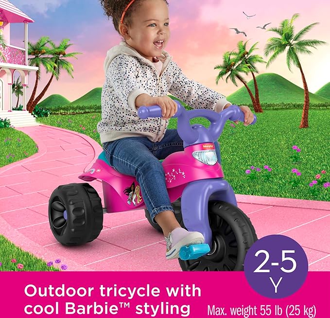 Fisher-Price Barbie Tricycle with Handlebar Grips and Storage Area, Multi-Terrain Tires, Tough Trike (Amazon Exclusive)