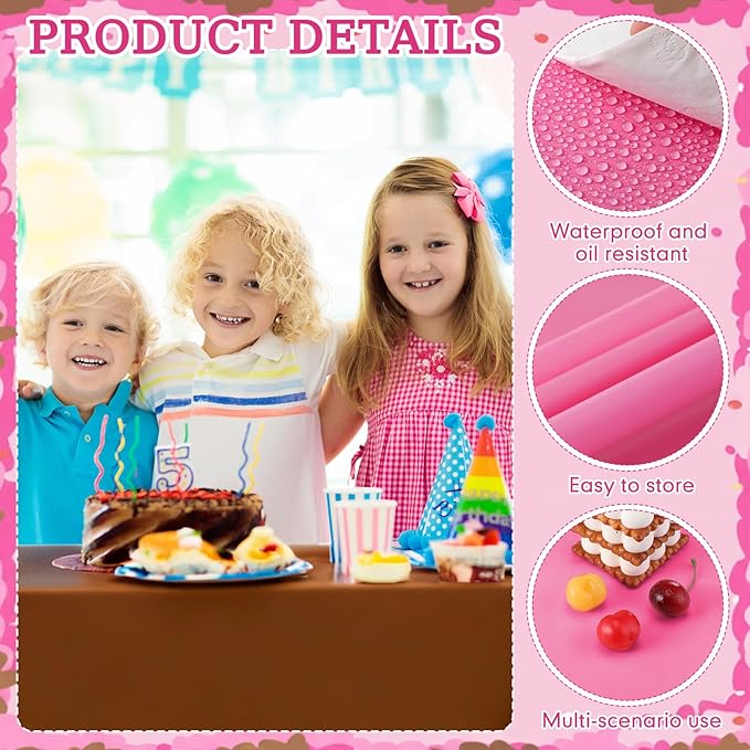 4 Pack Pink and Brown Party Tablecloth Bulks 54 x 108 Inches Disposable Plastic Pixel Gaming Tablecloth Pink Brown Table Cover for Picnic Video Game Birthday Party Supplies