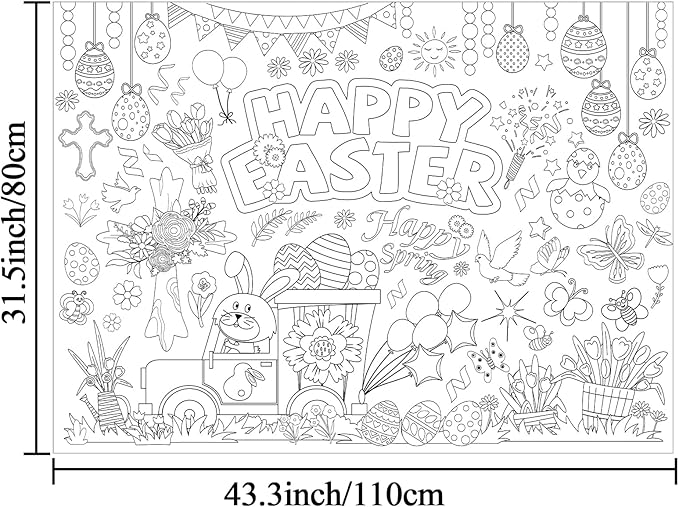 Easter Coloring Poster for Happy Easter Day Giant Coloring Poster Large Coloring Tablecloth Huge Table Cover for Home Party Supplies Favor 31.4 x 43.3 Inch