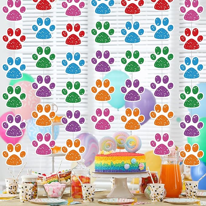 Duraaamo 8 Packs Banner Decorations Paper Garland Paper Hanging Cutouts Banners for Birthday Baby Shower Party Supplies Decor (Color Paws)