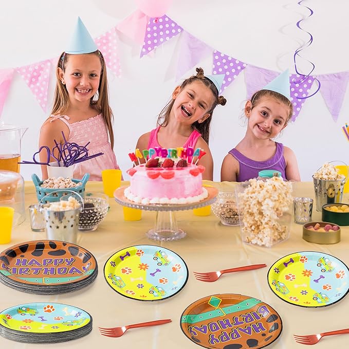 Dog Paw Birthday Party Supplies - 96PCS Cartoon Dog Birthday Party Plates Napkins Forks Disposable Tableware Set Birthday Parties Table Dinnerware Baby Shower Parties Plates Serve 24 Guests
