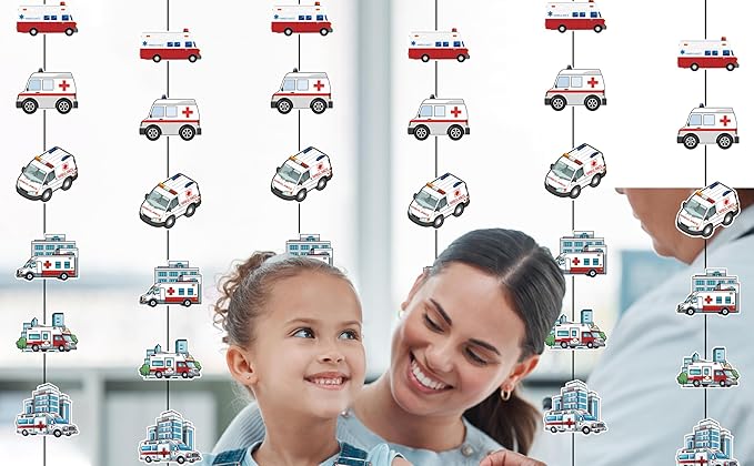 6Pcs Ambulance Banner Decor Hanging Bunting Banner Emergency Vehicle Medical Hospital Doctor Nurse Wedding Birthday Party Supplies