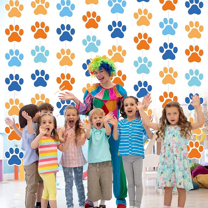 Duraaamo 8 Packs Dog Party Banner Decorations Blue Paw Print Paper Garland Dog Birthday Paper Hanging Cutouts Colorful Paw Banners for Lets Pawty Pet Birthday Party Supplies Decor(Light Paws)