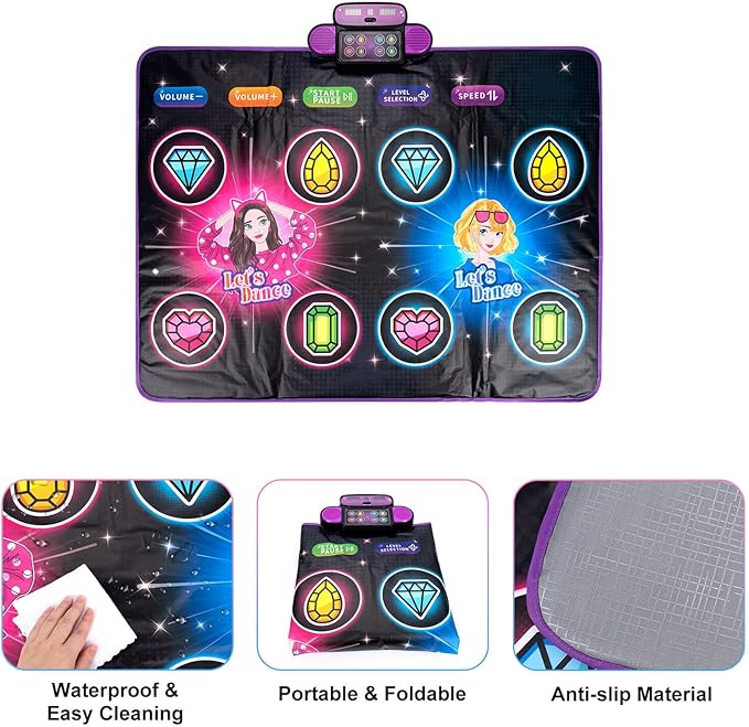 Dance Game Mat for Kids, Light Up Electronic Dance Pad with Single or Double Players Mode, 8 Key Dancing Toys Music Games with Wireless Bluetooth, Challenging Levels for Kids