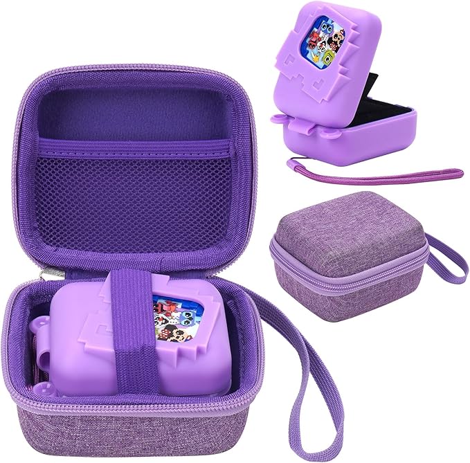 MGZNMTY Carrying Case and Silicone Case for Bitzee Disney Interactive Toy Digital Pet and Protective Skin Cover for New Bitsy Electronic Virtual Pet (Purple)