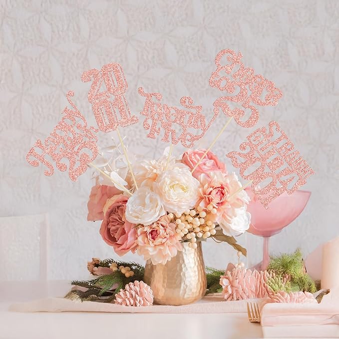 Gyufise 15Pcs Happy 25th Birthday Centerpiece Sticks Twenty Five Straight Outta 2001 Table Flower Centerpieces Sticks for Cheers to 25th Birthday Party Supplies Rose Gold