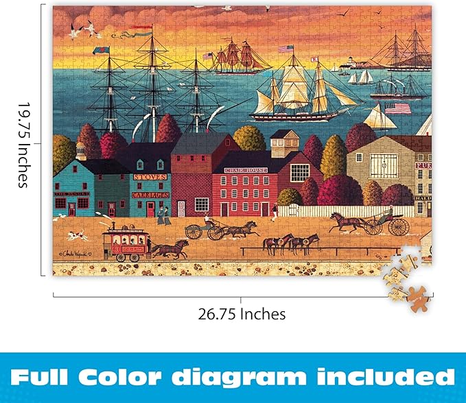 Buffalo Games – Charles Wysocki Hoopla at The Harbor 1000 Piece Jigsaw Puzzle for Adults, Classic Nautical Americana Scene, Made in USA