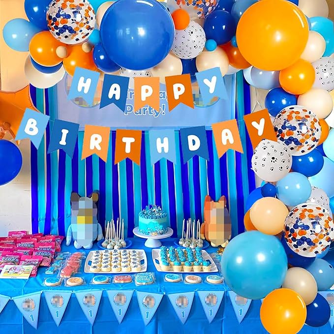 Blue & Orange Birthday Party Decorations - Arch Garland, Banner, Dog Party Supplies for Girls & Boys