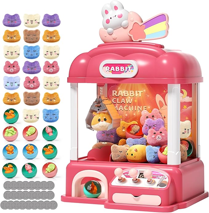 Large Kids Claw Machine, 16.5 * 11 * 9.6in Electronic Claw Game Machine for Party Birthdays with Lights Sound, Candy Vending Grabber, Prize Dispenser Toys for Girls and Boys
