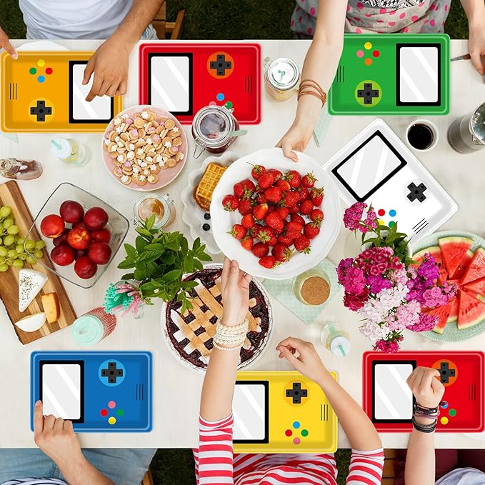 48PCS Video Game Birthday Party Decorations Colorful Controller Shaped Disposable Paper Square Plates Video Gaming Party Dessert Cake Tableware Set Gamer Decor for Kids Game on Theme Parties Supplies