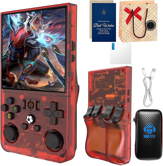 R36MAX Retro Handheld Game Console,4.0" HD IPS Screen,Open Source Linux System,18000+Preloaded Games,64GB Memory,4000mAh Battery Portable Gaming with Gift Card & Premium Bag (Red 64Gb)