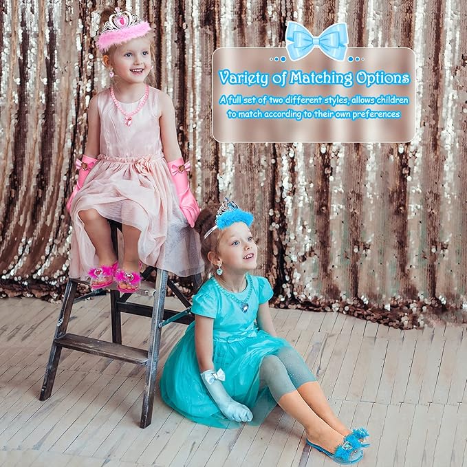 DISHIO Girls Princess Dress Up Shoes and Jewelry Boutique Upgraded Princess Shoes and Accessories with 4 Pair of Princess Play Shoes and Jewelry Set for Toddlers Little Girls Aged 3 4 5 6