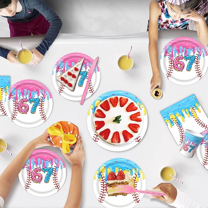 6 7 Birthday Party Supplies, include 20 Plates and 20 Napkins, for 6 7 Ice Cream Drip Baseball Six Seven Birthday Party Decorations