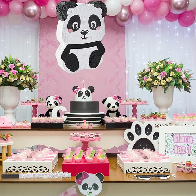 Panda Piñatas for Birthday Party Forest Animal Piñata with Stick, Blindfold, Confetti for Adults Birthday Baby Shower Party Supplies