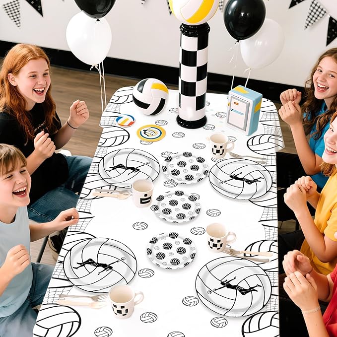 Grencian 98Pcs Volleyball Birthday Party Supplies 96Pcs Volleyball Paper Plates Napkins Forks 2 Pcs Tablecloths Sports Theme Party Disposable Tableware for Girls Birthday Decorations Serves 24