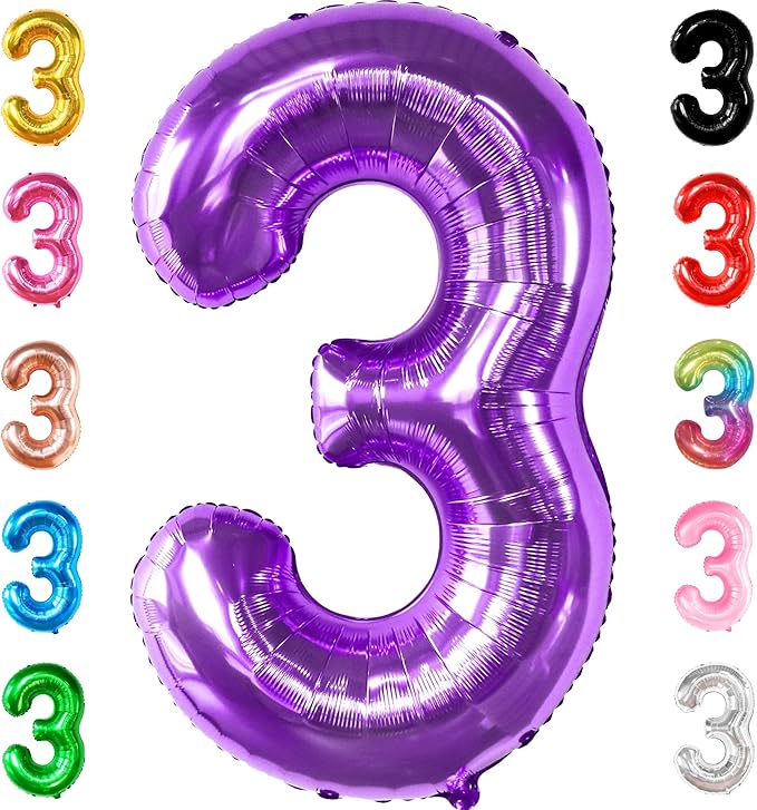 KatchOn, Giant Purple Number 3 Balloon - 40 Inch | 3rd Mylar Foil Balloon For Happy Birthday Decorations | 3rd Number Balloons For Mermaid Purple Party Happy Anniversary Decorations